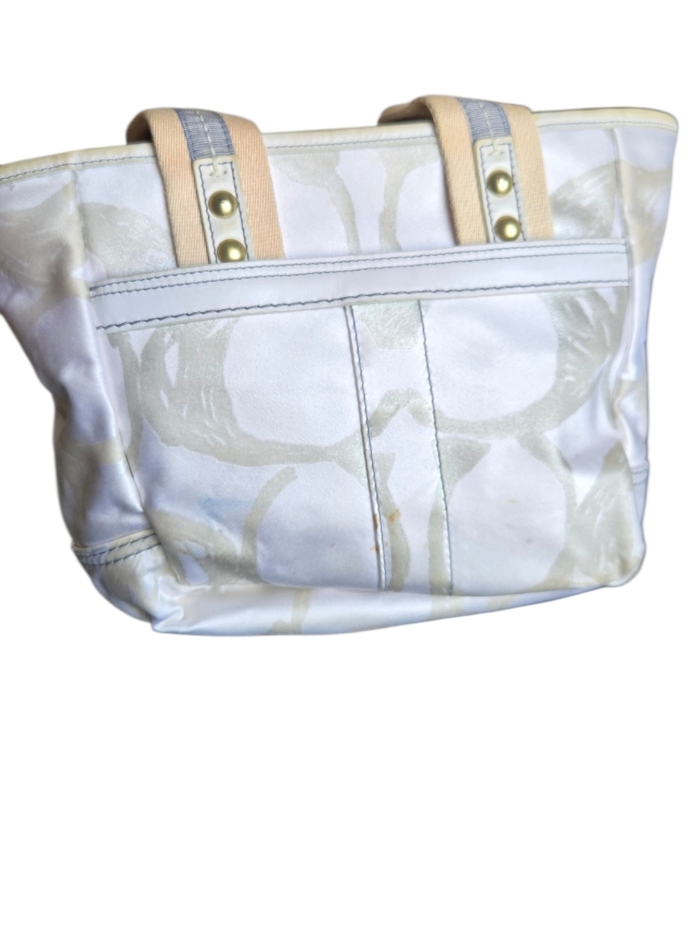 Coach Op Art Signature Tote White Gray Canvas Gold Hardware